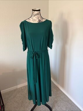 Eliza J Emerald Green Midi Dress with Tie Waist
